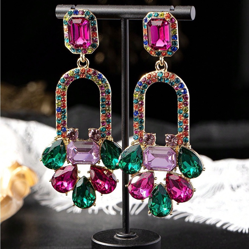 Colorful Gemstone Vintage Drop Earrings